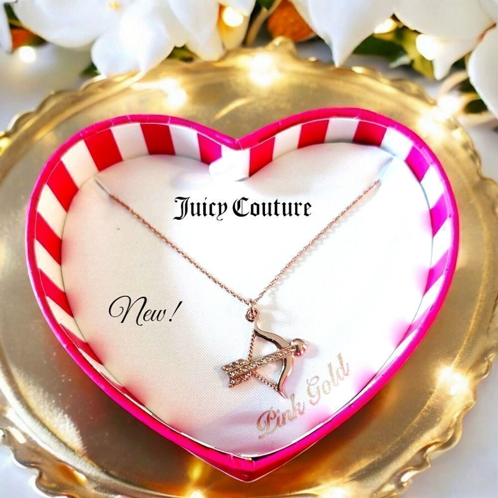 JUICY COUTURE Rosegold and Crystal Cupid's Bow and Arrow Necklace ENCHANTED!
